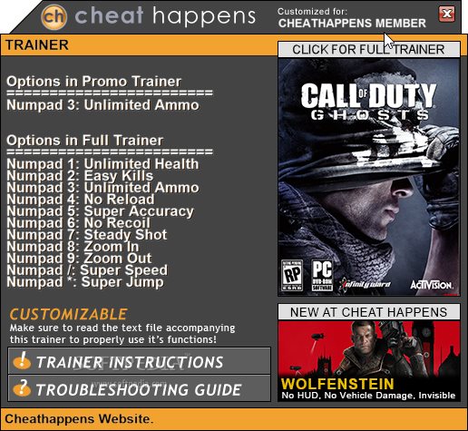 Call of Duty Ghosts Cheats & Trainers for PC
