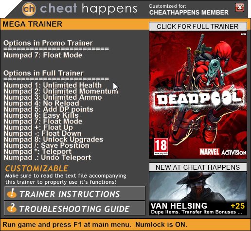 Deadpool 1 Trainer Download