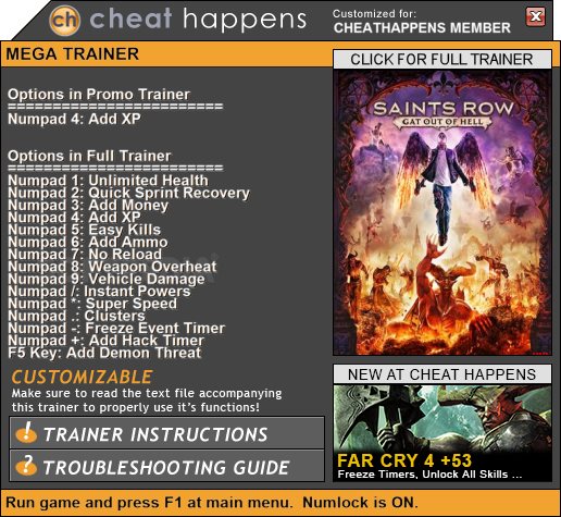 saints row gat out of hell cheats codes ps4
