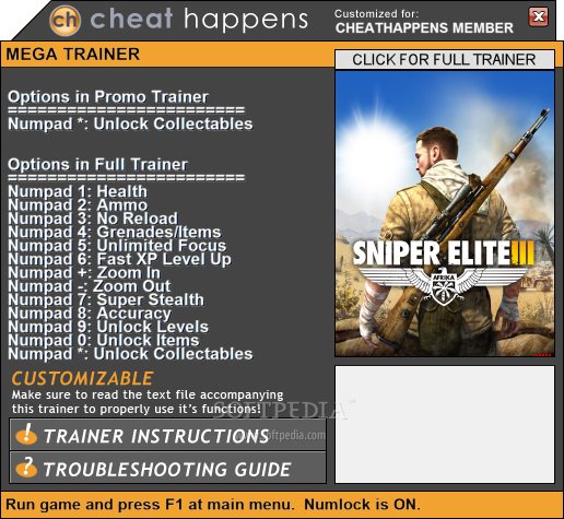 sniper elite 3 cheat codes pc