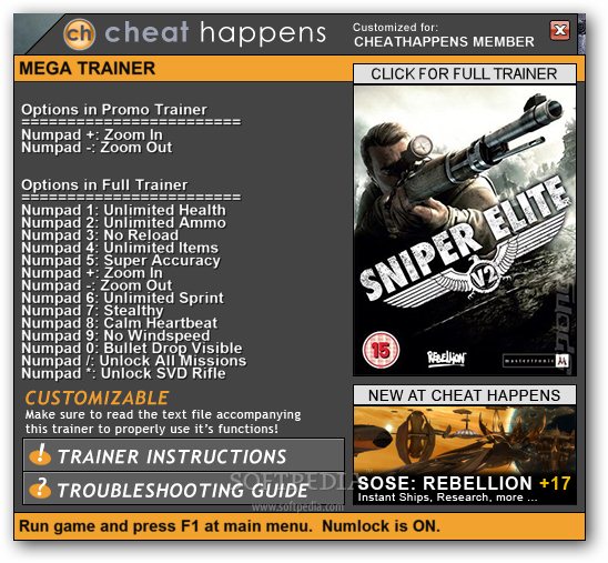 sniper elite v2 cheats pc