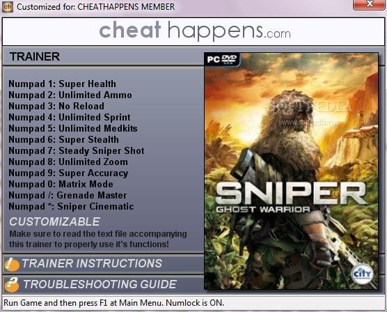 sniper ghost warrior 3 trainer unlock all weapons