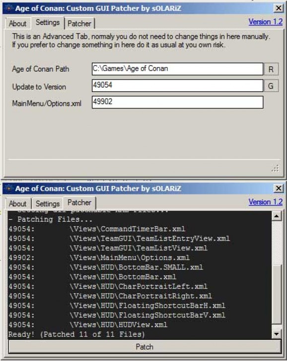 Age of Conan Addon - Custom UI Patcher screenshot