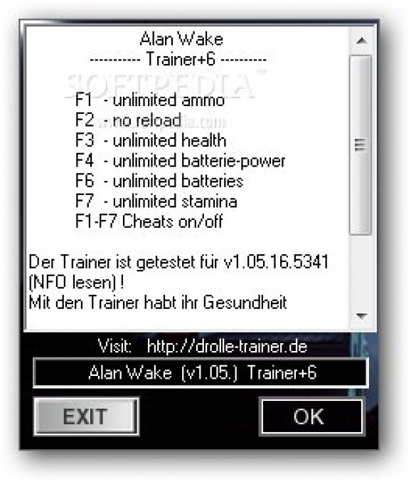 Alan Wake +6 Trainer for 1.05.165341 screenshot