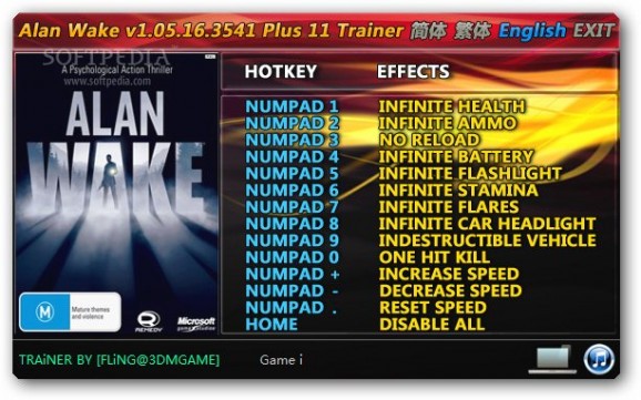 Alan Wake +11 Trainer for 1.05 screenshot