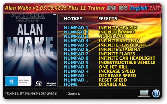 Alan Wake +11 Trainer for 1.03 screenshot