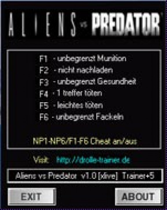 Aliens vs. Predator +5 Trainer for 1.6 screenshot