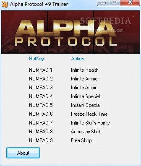 Alpha Protocol +9 Trainer screenshot