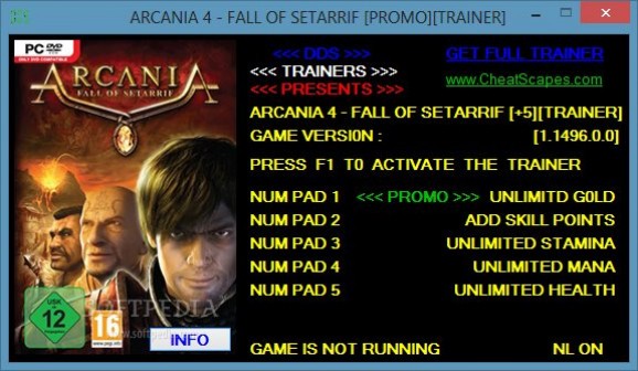 ArcaniA: Gothic 4 Fall of Setarrif +1 Trainer for 1.1496.0 screenshot