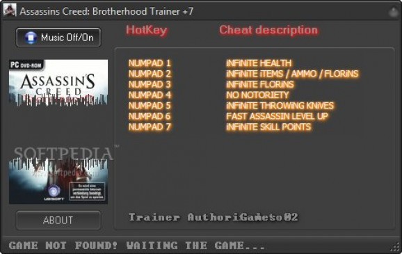 Assassin's Creed: Brotherhood +7 Trainer for 1.01 screenshot