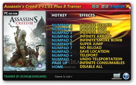 Assassin's Creed III +9 Trainer for 1.01 screenshot