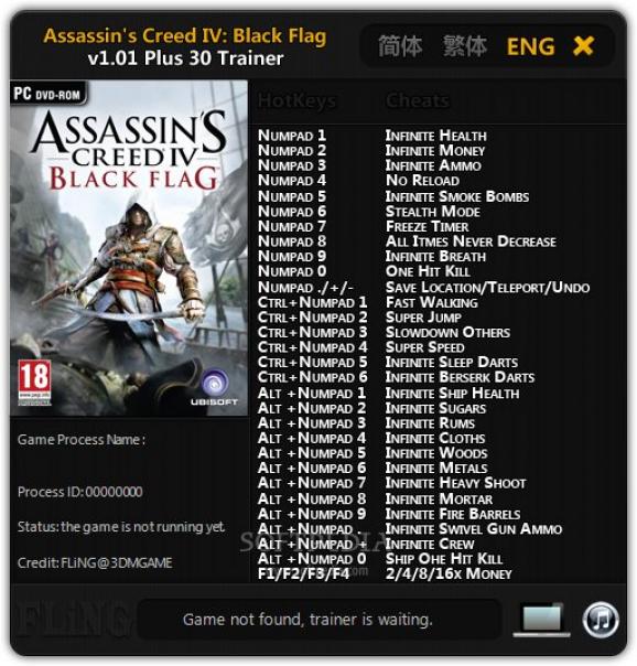 Assassin's Creed IV: Black Flag +30 Trainer for 1.01 screenshot