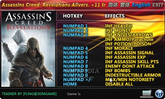 Assassin's Creed: Revelations +11 Trainer for 1.02 screenshot
