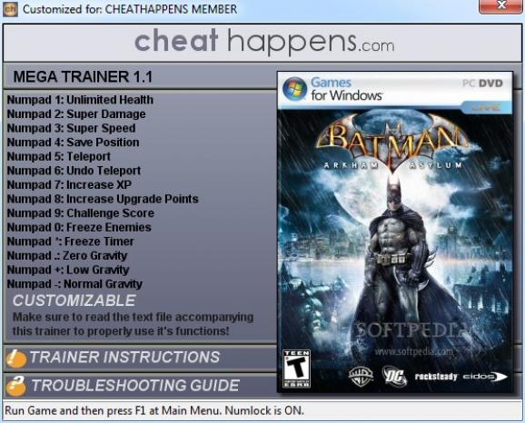 Batman: Arkham Asylum +10 Trainer for 1.1 screenshot