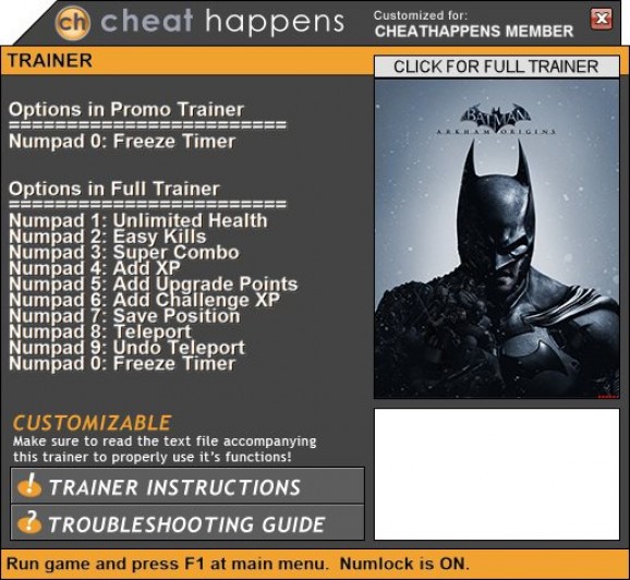 Batman: Arkham Origins +1 Trainer for 1.0 screenshot