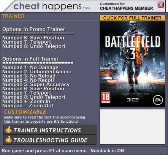Battlefield 3 +3 Trainer screenshot