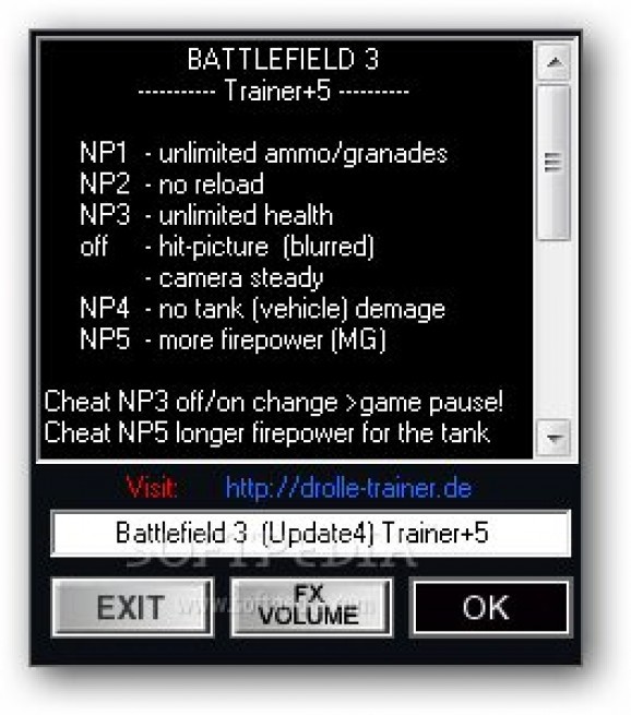 Battlefield 3 +5 Trainer for Update 4 and Update 7 screenshot