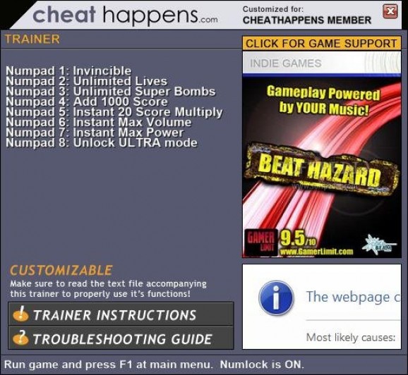Beat Hazard +8 Trainer screenshot