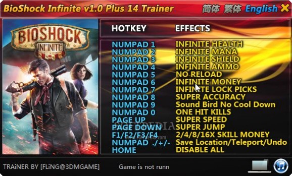 BioShock Infinite +14 Trainer for 1.0 screenshot