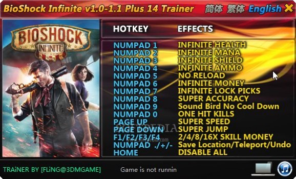BioShock Infinite +14 Trainer for 1.1 screenshot