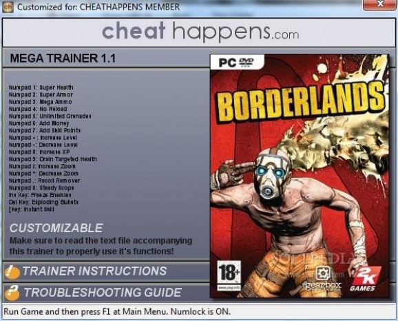 Borderlands +11 Trainer for 1.1 screenshot