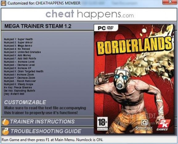 Borderlands +11 Trainer for 1.2 screenshot