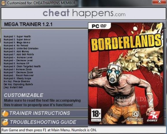 Borderlands +18 Trainer for 1.2.1 screenshot