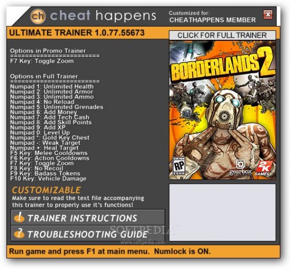 Borderlands 2 +1 Trainer screenshot
