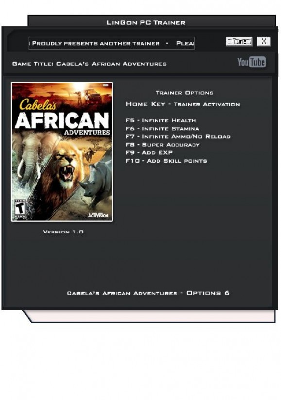 Cabela's African Adventures +6 Trainer for 1.0 screenshot