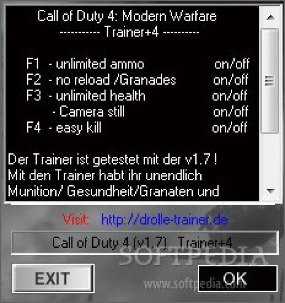Call of Duty 4: Modern Warfare +4 Trainer for 1.7 screenshot