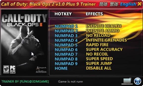 Call of Duty: Black Ops 2 +9 Trainer for 1.0 screenshot