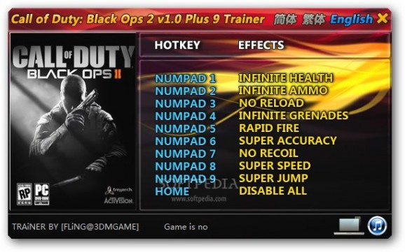 Call of Duty: Black Ops II +9 Trainer for 1.0 screenshot