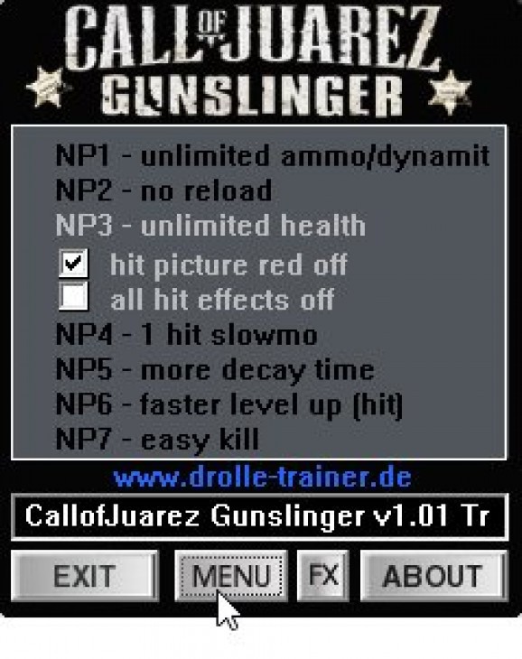 Call of Juarez: Gunslinger +7 Trainer for 1.0 and 1.01 screenshot