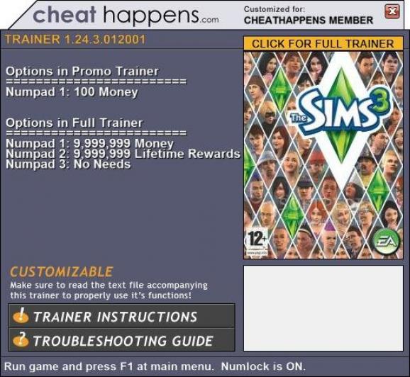 The Sims 3 +1 Trainer screenshot