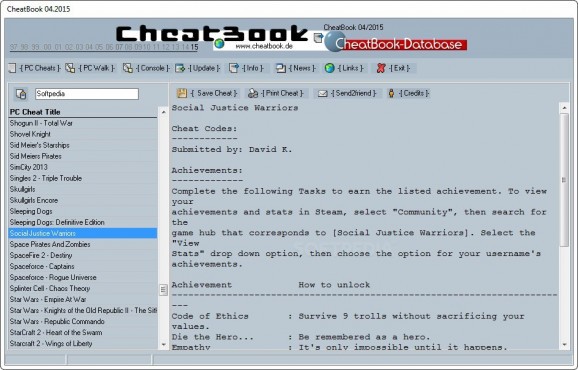 CheatBook April 2015 screenshot