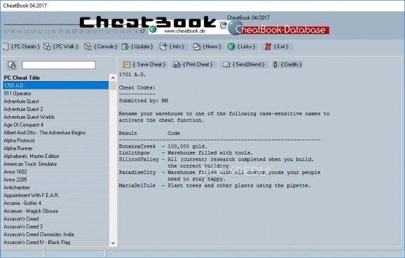 CheatBook April 2017 screenshot
