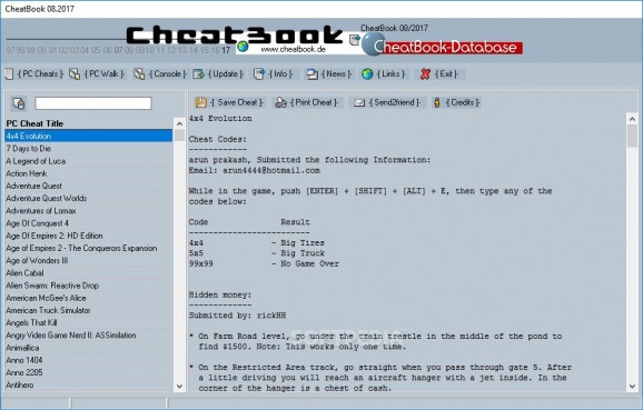 CheatBook August 2017 screenshot