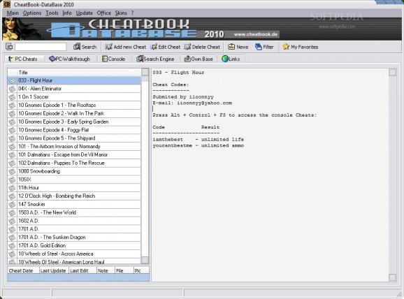 CheatBook DataBase 2010 screenshot