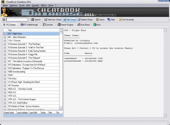 CheatBook DataBase 2011 screenshot