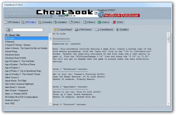 CheatBook July 2012 screenshot