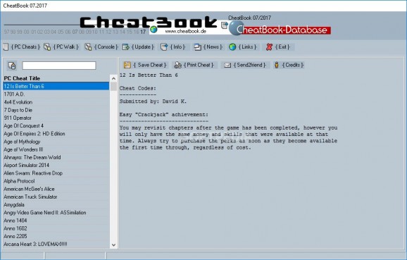 CheatBook July 2017 screenshot