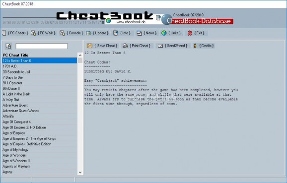 CheatBook July 2018 screenshot