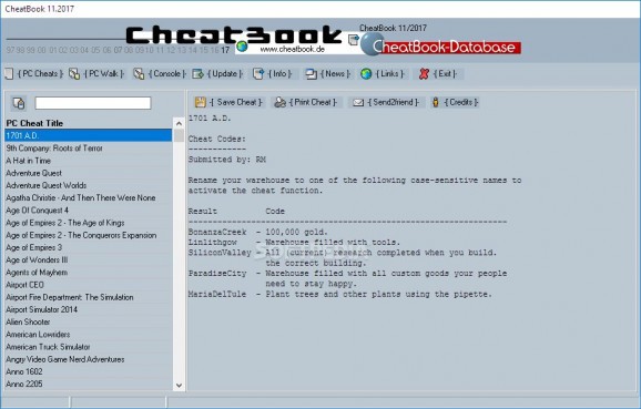 CheatBook November 2017 screenshot