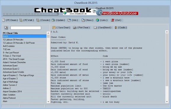 CheatBook September 2015 screenshot