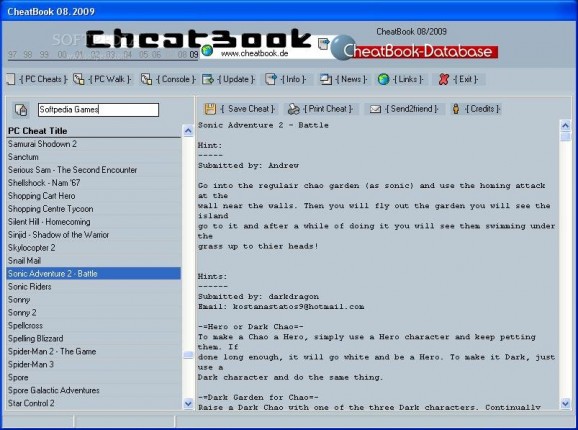 CheatBook August 2009 screenshot