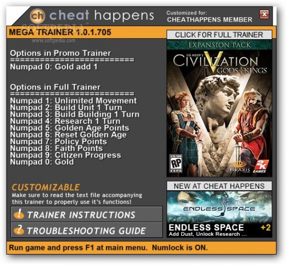 Civilization V: Gods and Kings +1 Trainer screenshot