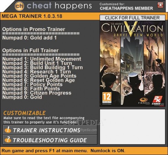 Civilization V: Brave New World +1 Trainer screenshot