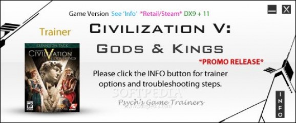Civilization V: Gods and Kings +1 Trainer for 1.0.3.70/1.0.3.80 screenshot