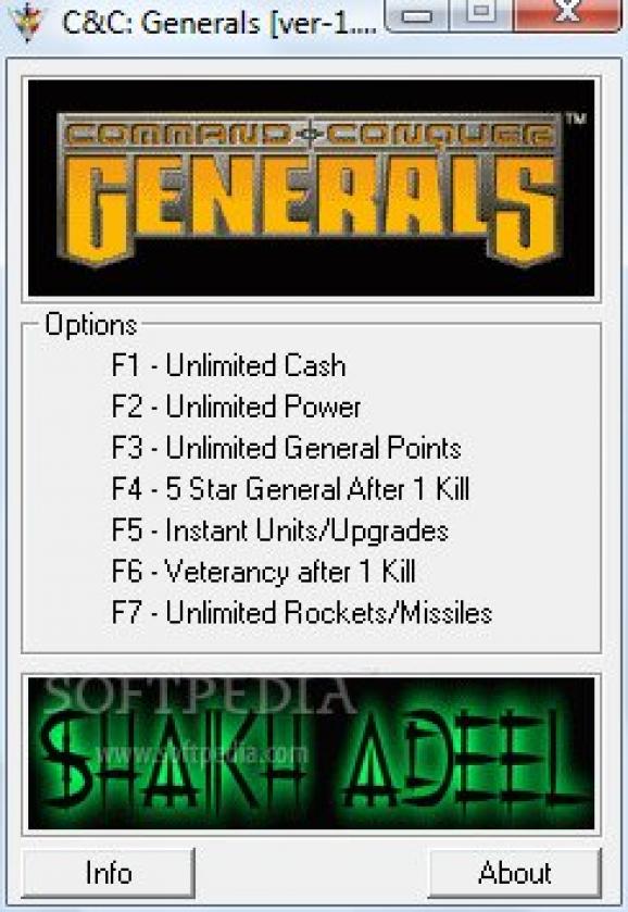 Command & Conquer Generals +7 Trainer for 1.07 screenshot
