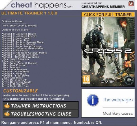 Crysis 2 +1 Trainer screenshot